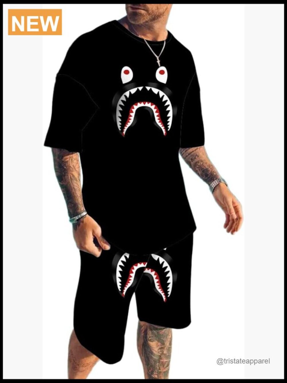 Camo Shark Shirt and Pants Set - Swim Trunks Suit for Men Women